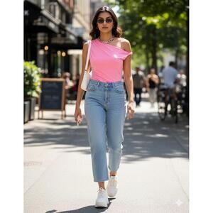 ABERCROMBIE & FITCH - Pink Modal Blend Asymmetrical Drape Neck Top - S